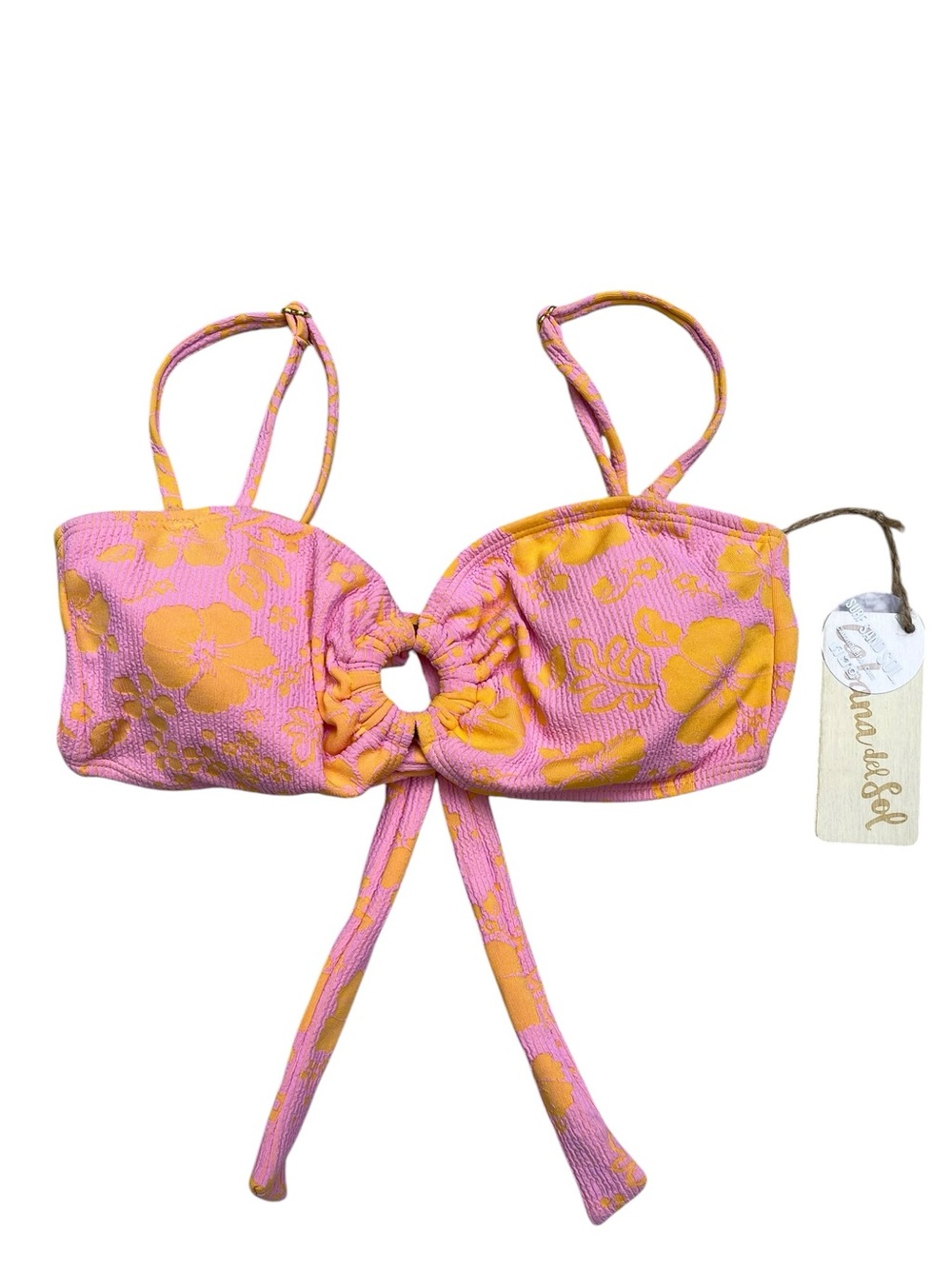 Cabana Del Sol Pink Orange Floral Textured Bikini Swim Top Medium NWT Beachwear